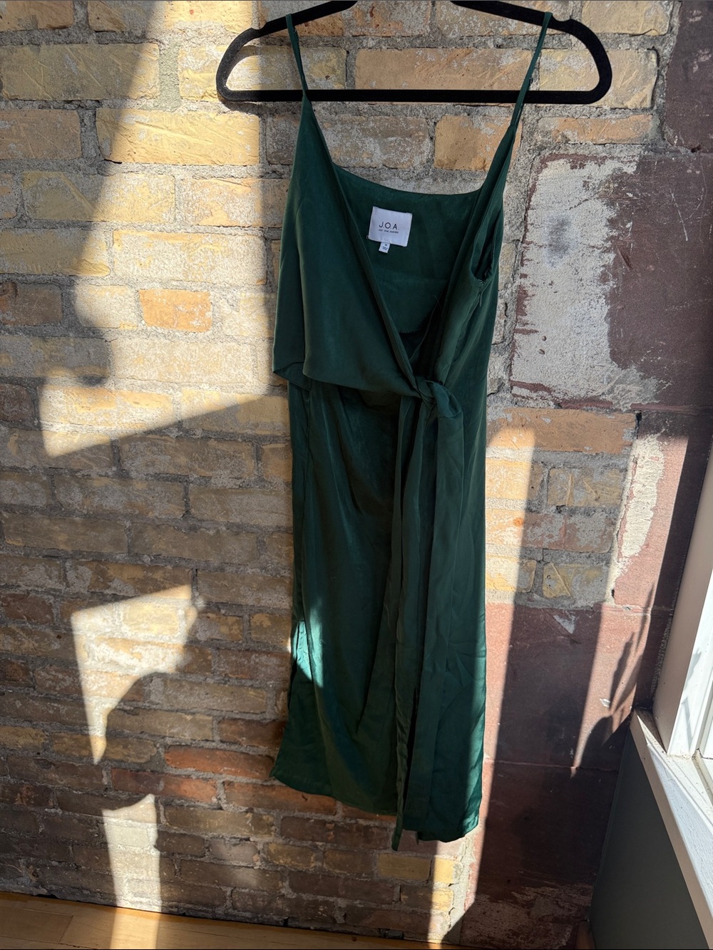 J.O.A. Deep Green Satin Wrap Midi Dress